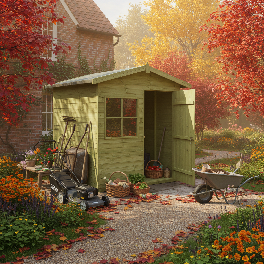 Domek narzędziowy w jesiennej scenerii
